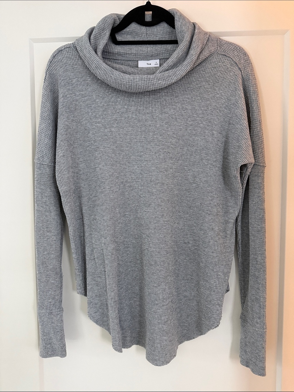 TNA Light Gray Ribbed Cowl Neck Sweater